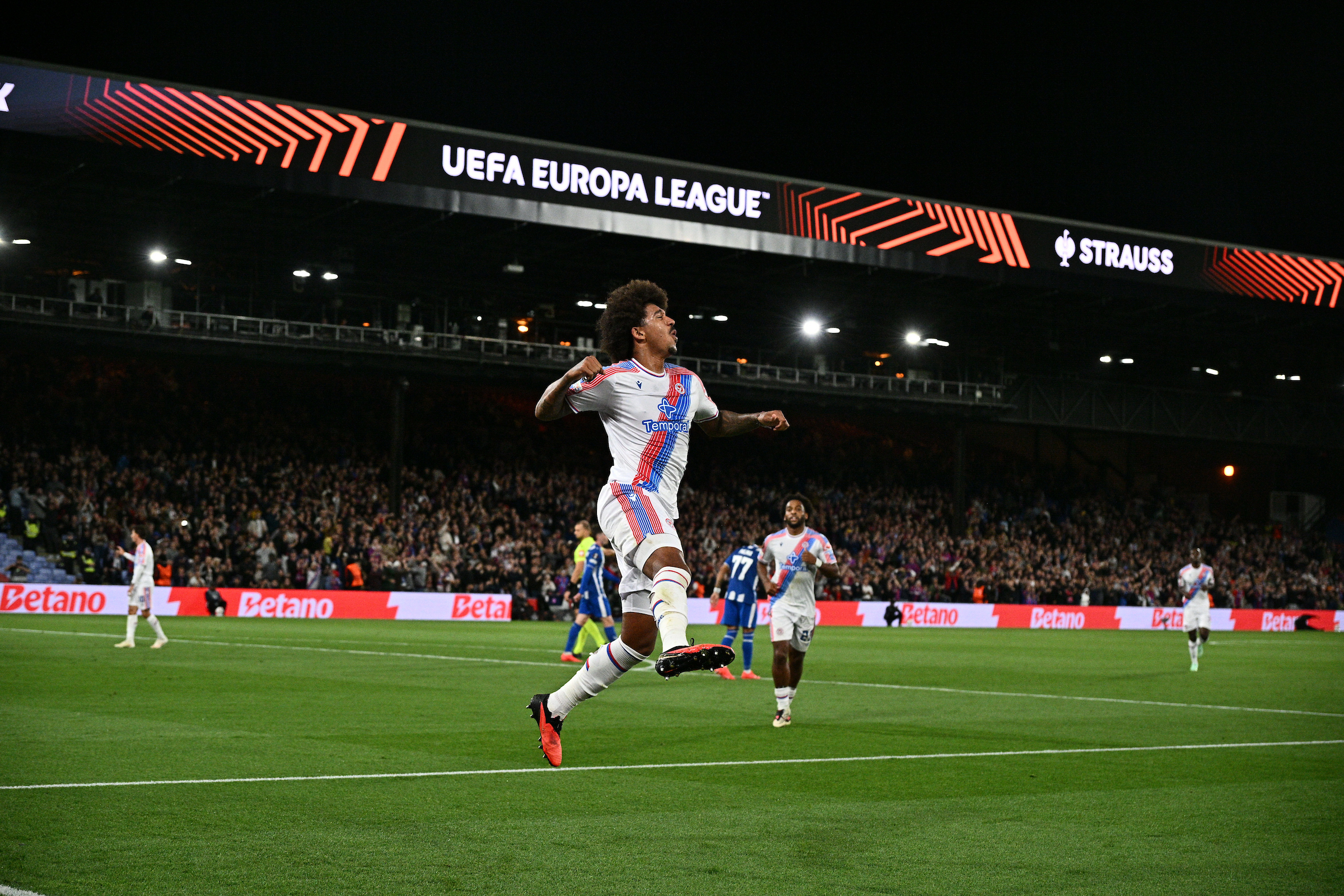Crystal Palace player celebrates during the 4-0 Europa League win over Lech Poznan