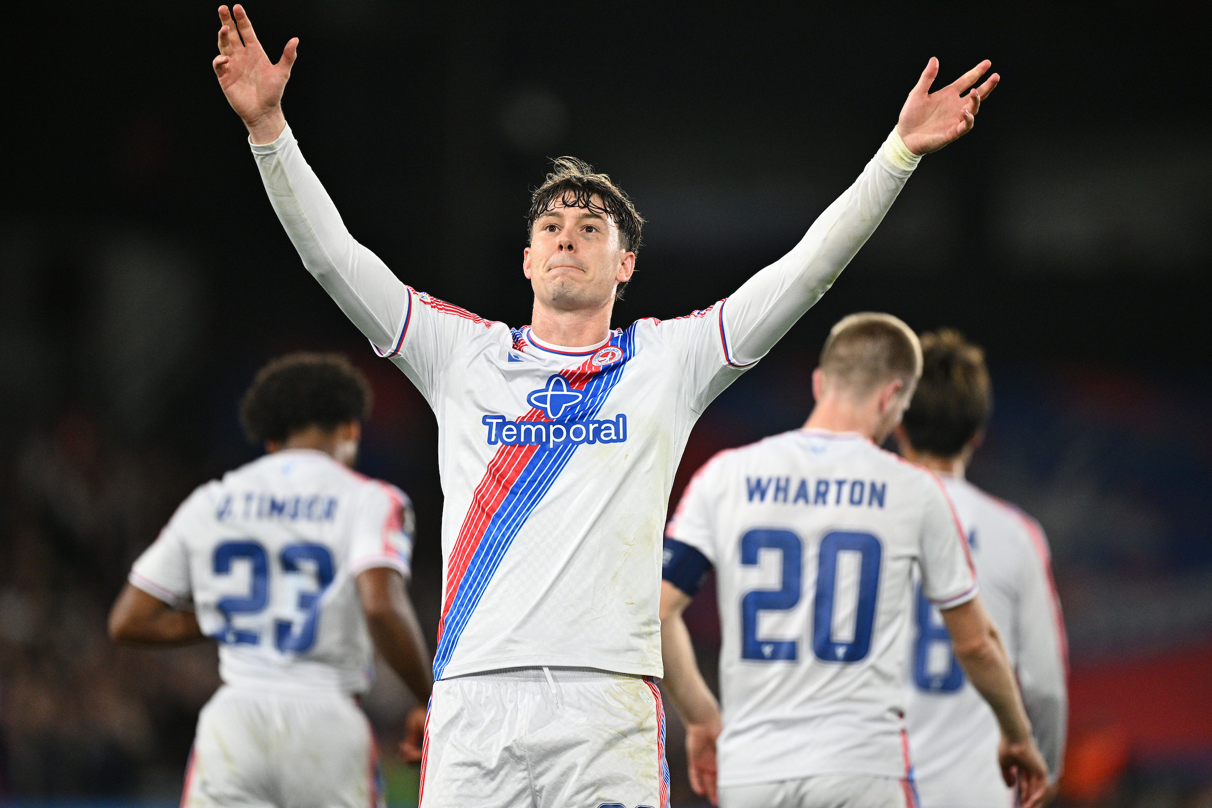 Crystal Palace players acknowledge the crowd after the Europa League match against Lech Poznan