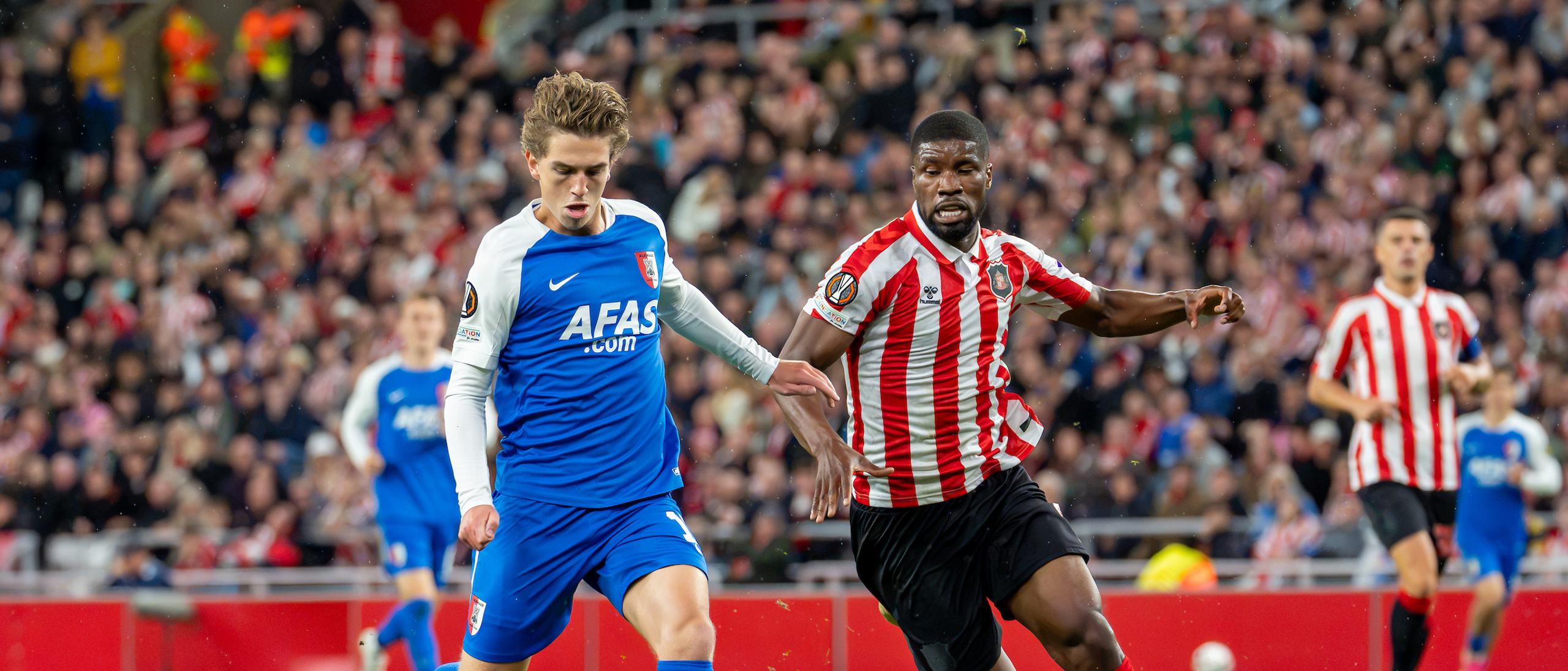 Sunderland and AZ Alkmaar players contest the ball at the Stadium of Light