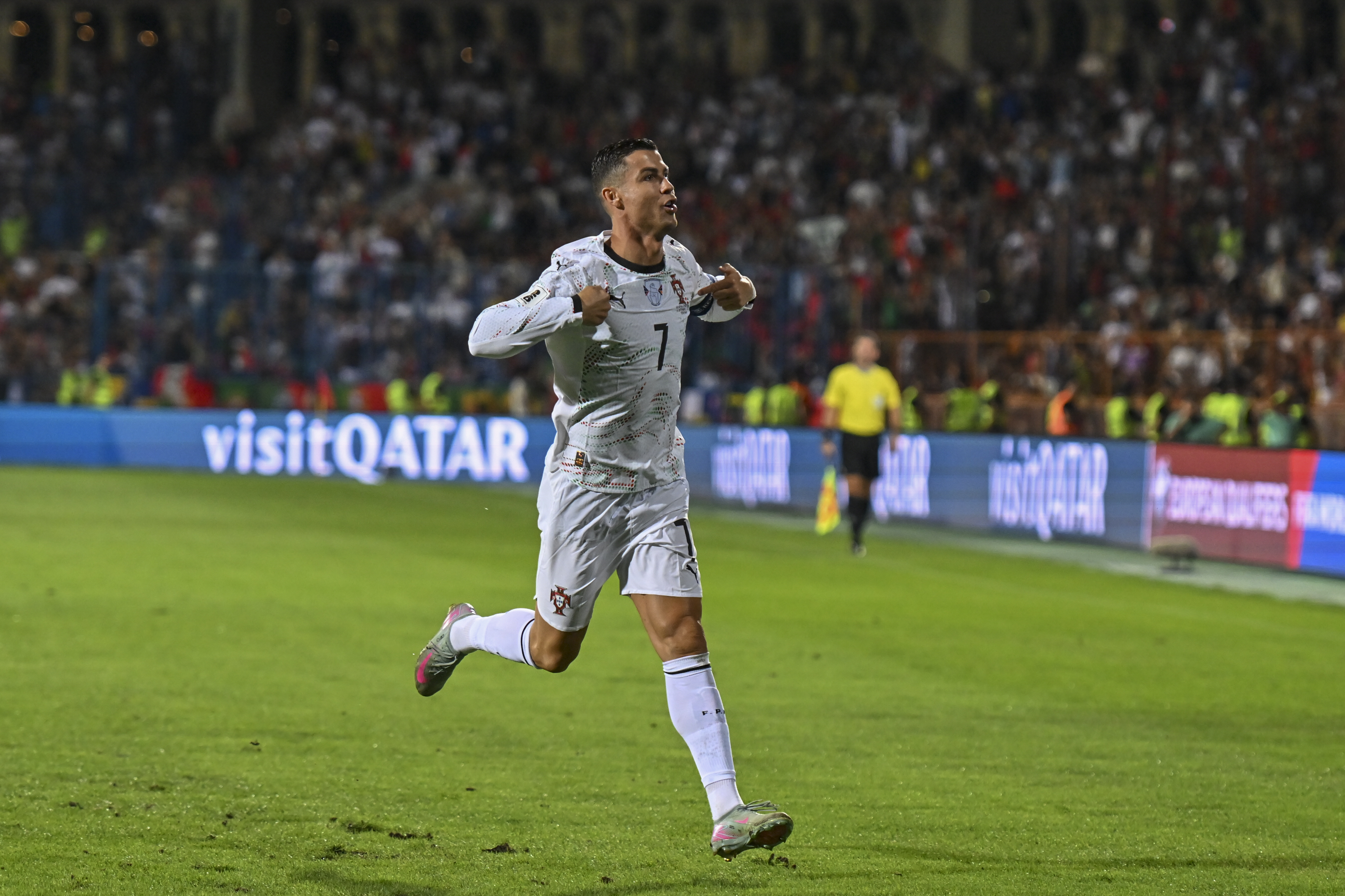Cristiano Ronaldo celebrates for Portugal during a 2026 World Cup qualifier against Armenia in September 2025.