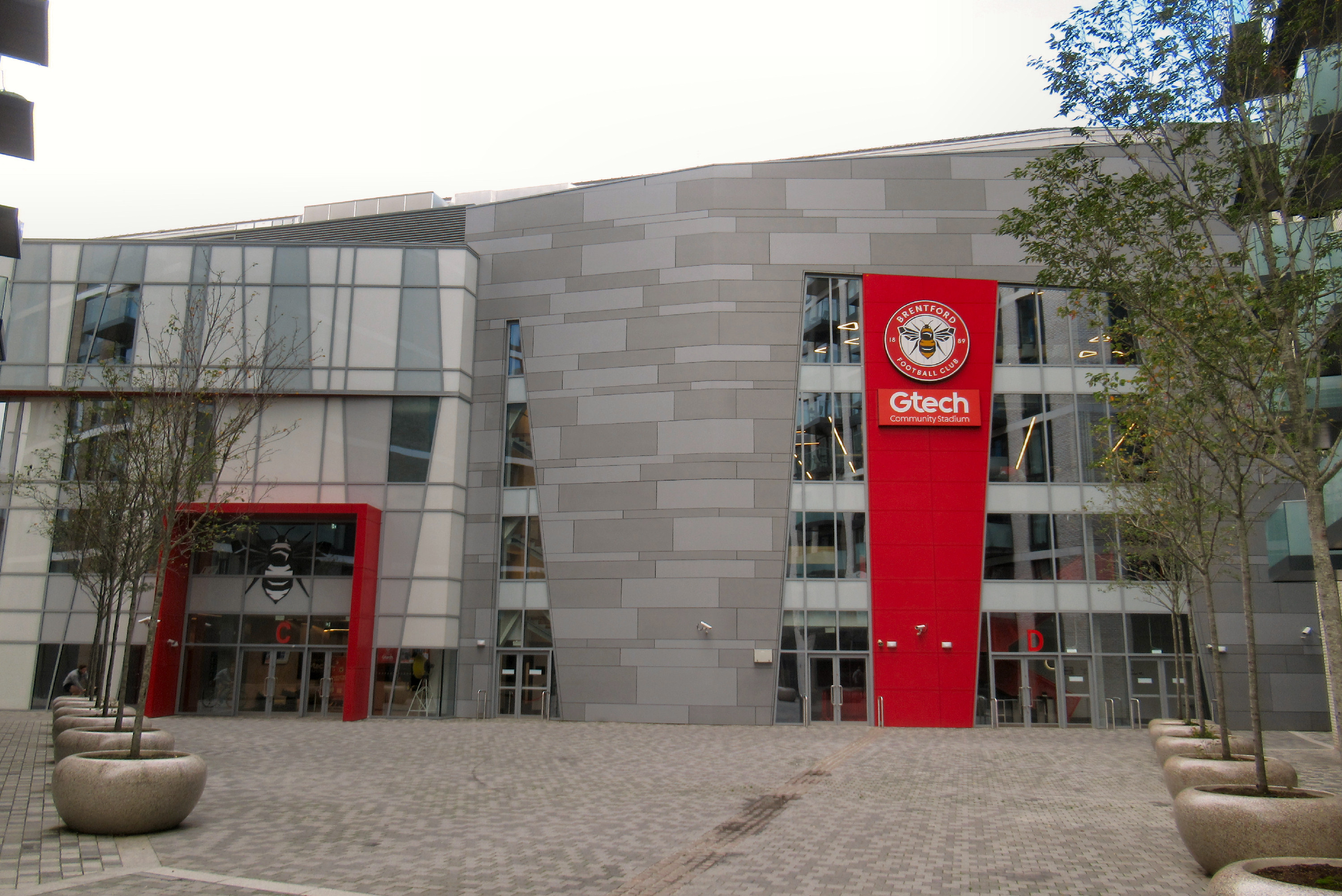 Exterior of Brentford's Gtech Community Stadium in west London