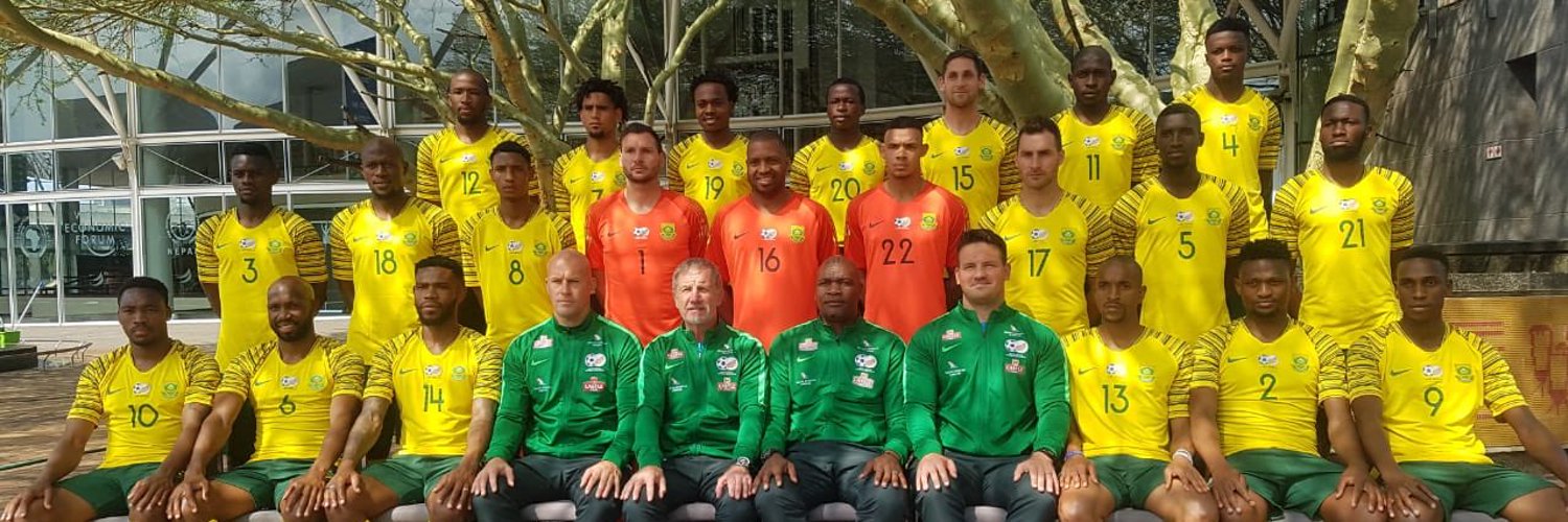 Bafana Bafana players line up before an AFCON qualifier against Libya in Durban in 2018