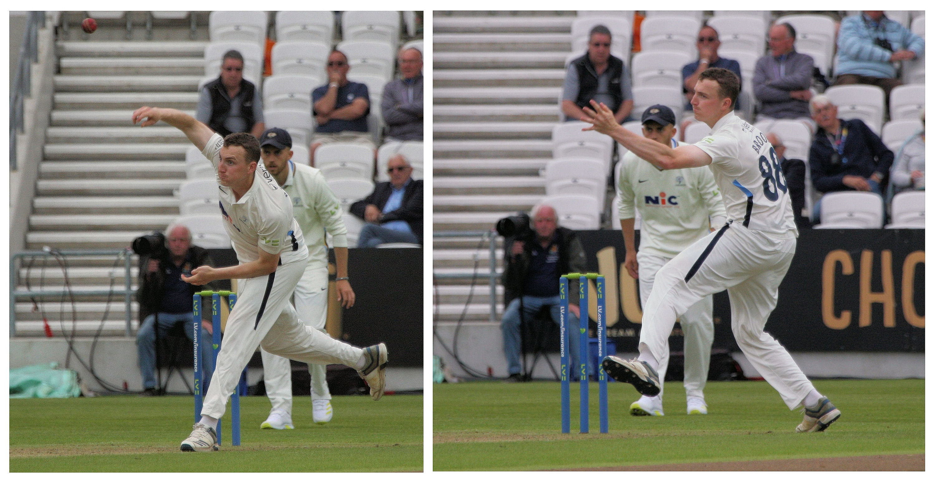 Harry Brook bowling for Yorkshire during a county cricket match