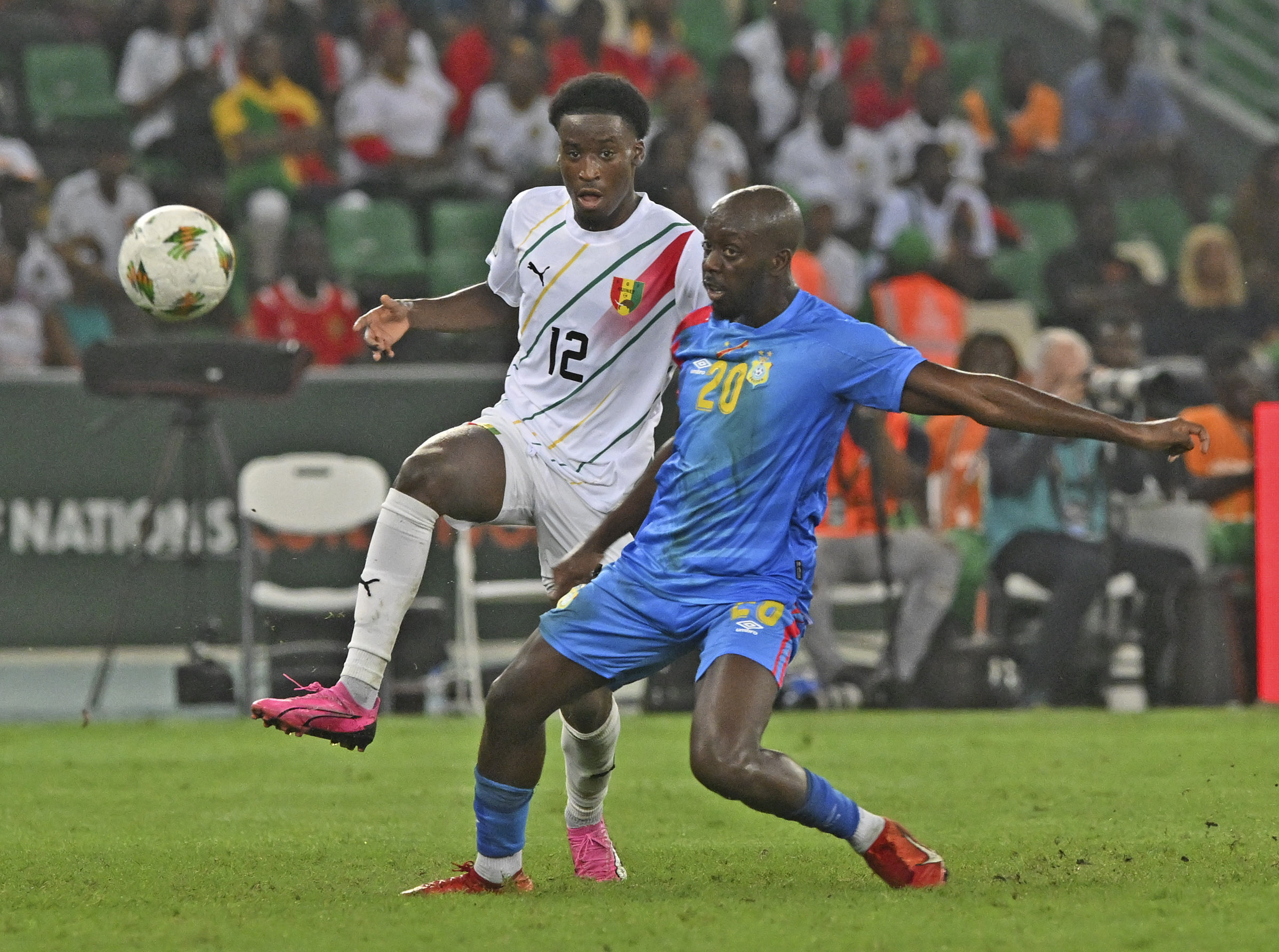 Yoane Wissa of DR Congo challenges for the ball during the 2023 Africa Cup of Nations