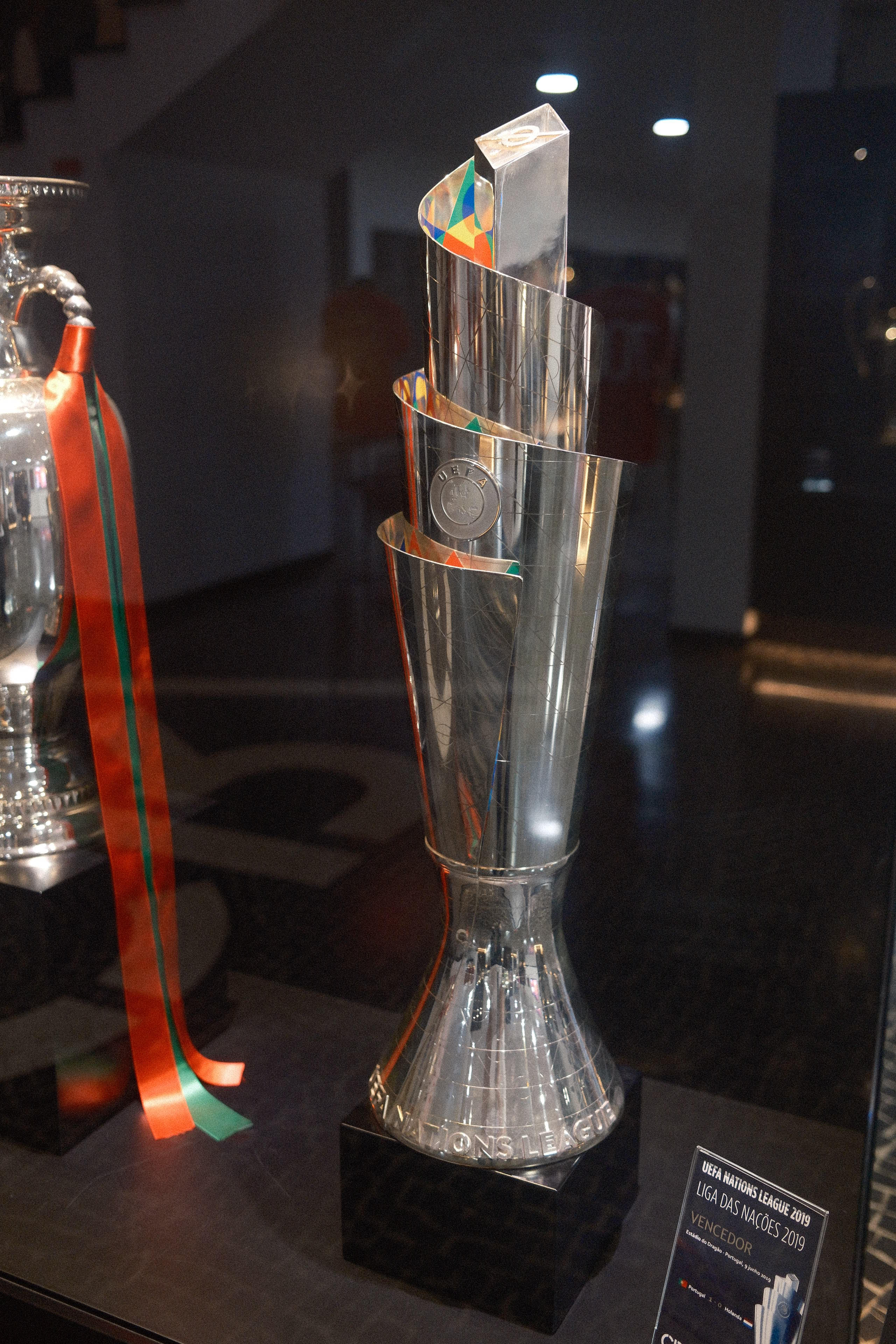 UEFA Nations League trophy displayed at the CR7 Museum in Funchal, Madeira